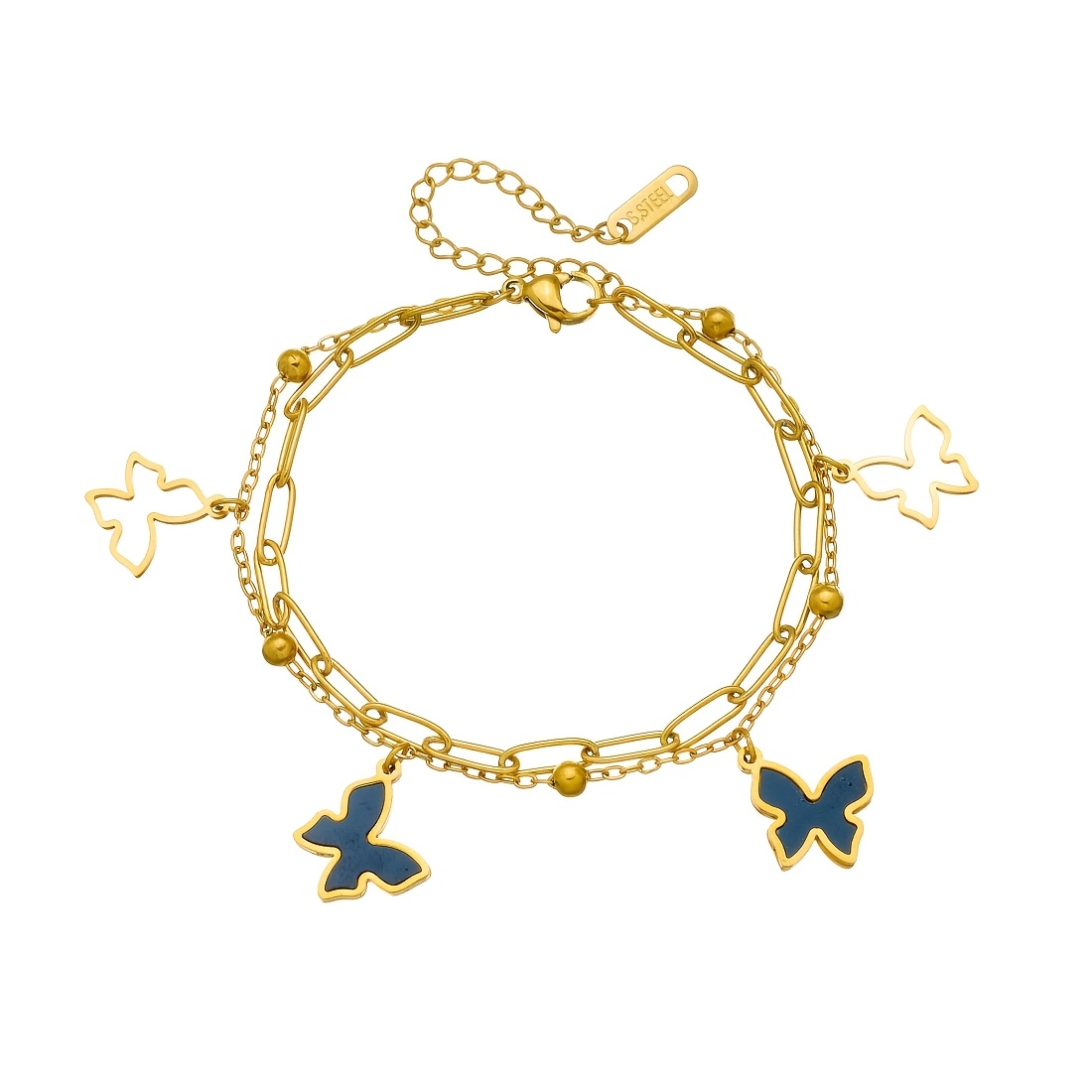 Women's Gothic Black Butterfly Pendant Double Layered Bracelet