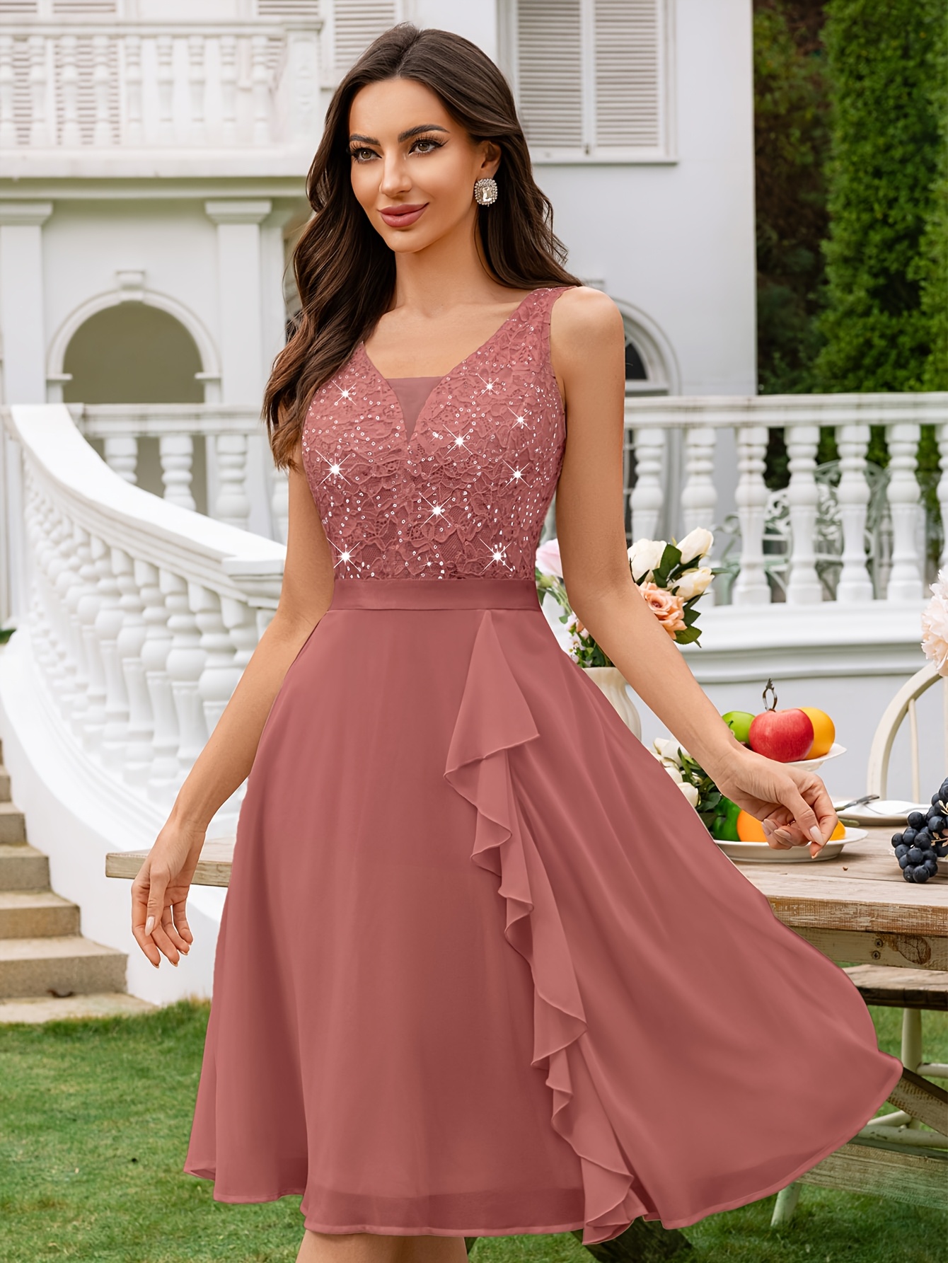 Fit And Flare Cocktail Dress Oplxuo Women's V-Neck Floral Lace Swing Dress  - Elegant A-Line Tank Dress With Irregular Hem For Party, Wedding Guest  Wedding Guest Dress Fit And Flare
