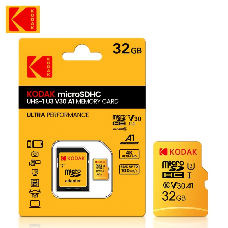 TEMU Tarjeta de memoria Kodak U3 velocidad mini SD 32GB, 64GB, 128GB, 256GB U3 para teléfono móvil, cámara, coche y más