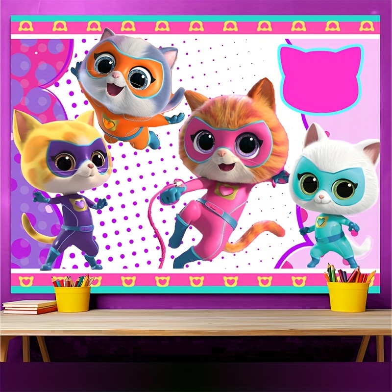 1pc background super kitties birthday party cartoon game Temu
