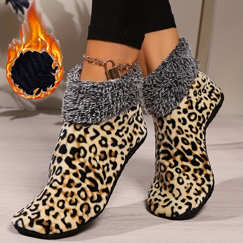 

1 Pair Women's Leopard Print Cozy Winter Slipper Socks - Soft, Warm Fleece-lined Floor Socks With Fluffy , Cold Weather