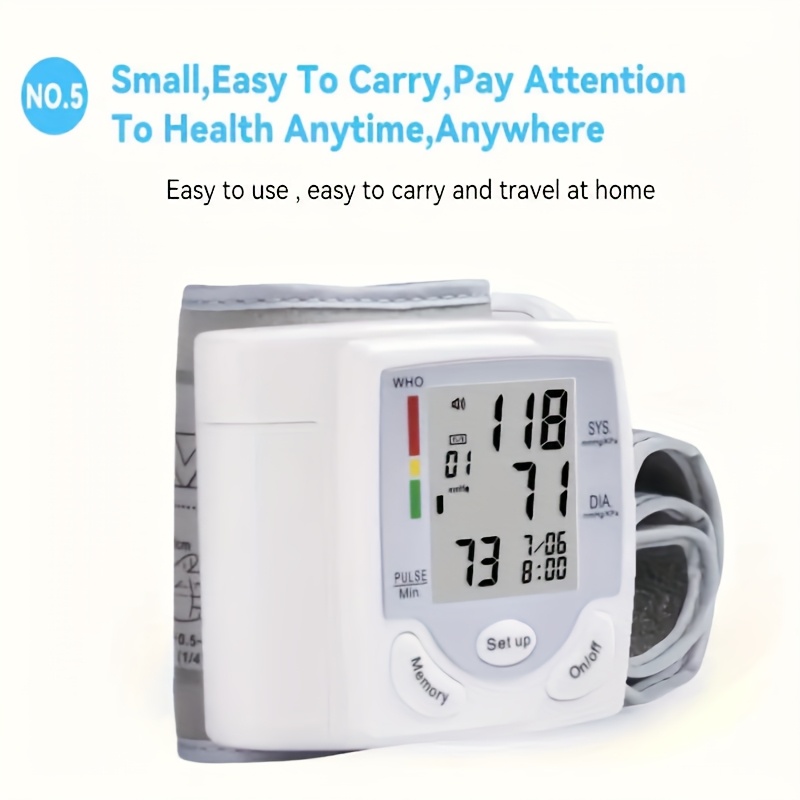 1pc automatic wrist   with large lcd screen adjustable cuff   detection irregular heartbeat alert battery powered batteries not included safe for adults 36v or lower Product details 5