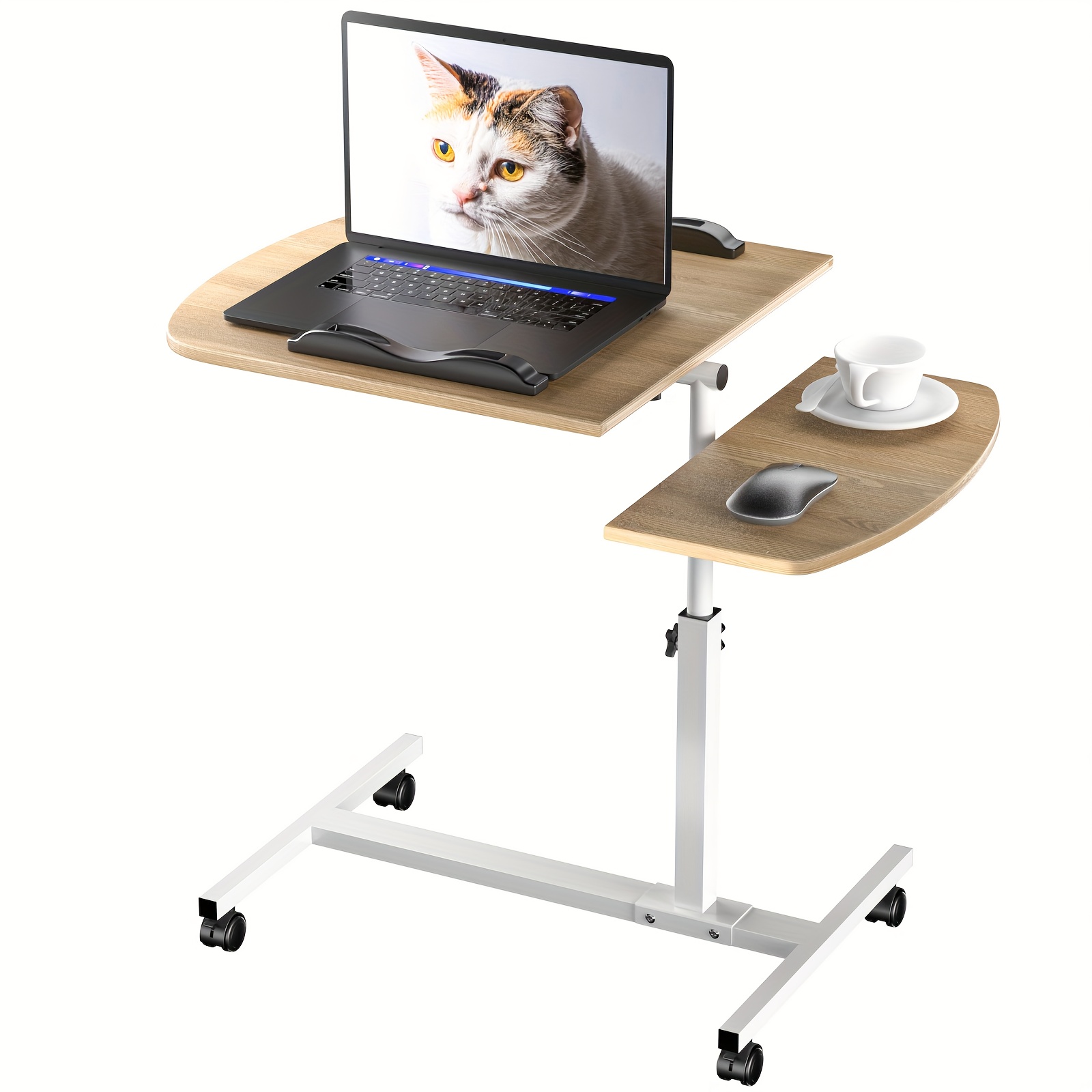 Height-adjustable Computer Desk, Side Table, Angle-adjustable Laptop Table With Wheels, Anti-slip Stopper, 360° Rotatable Laptop Stand Table For Living Room, Office, 60 X 40 X 61.5-96.5cm