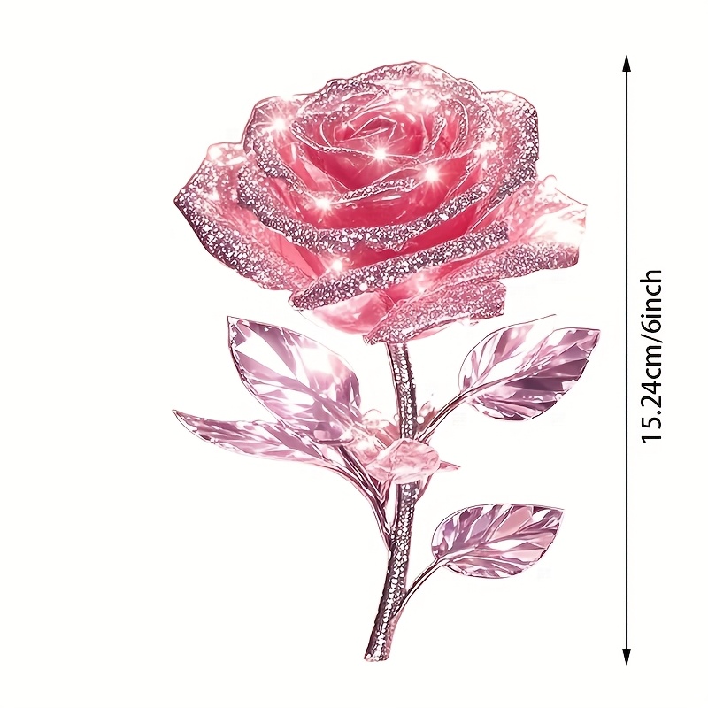 TEMU Self-adhesive Glossy Sticker Featuring A 6-inch Cartoon Glitter Crystal Rose, Suitable For Decorating Cars, Laptops, Motorcycles, Windows, And