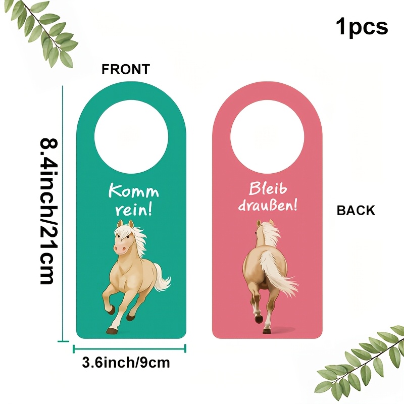 TEMU 1-pack German Double-sided Door Hanger, Cute Pony Pattern, "komm Rein/bleib Draußen" Door Handle Hanging Ornament, 21×9cm, German-style Creative