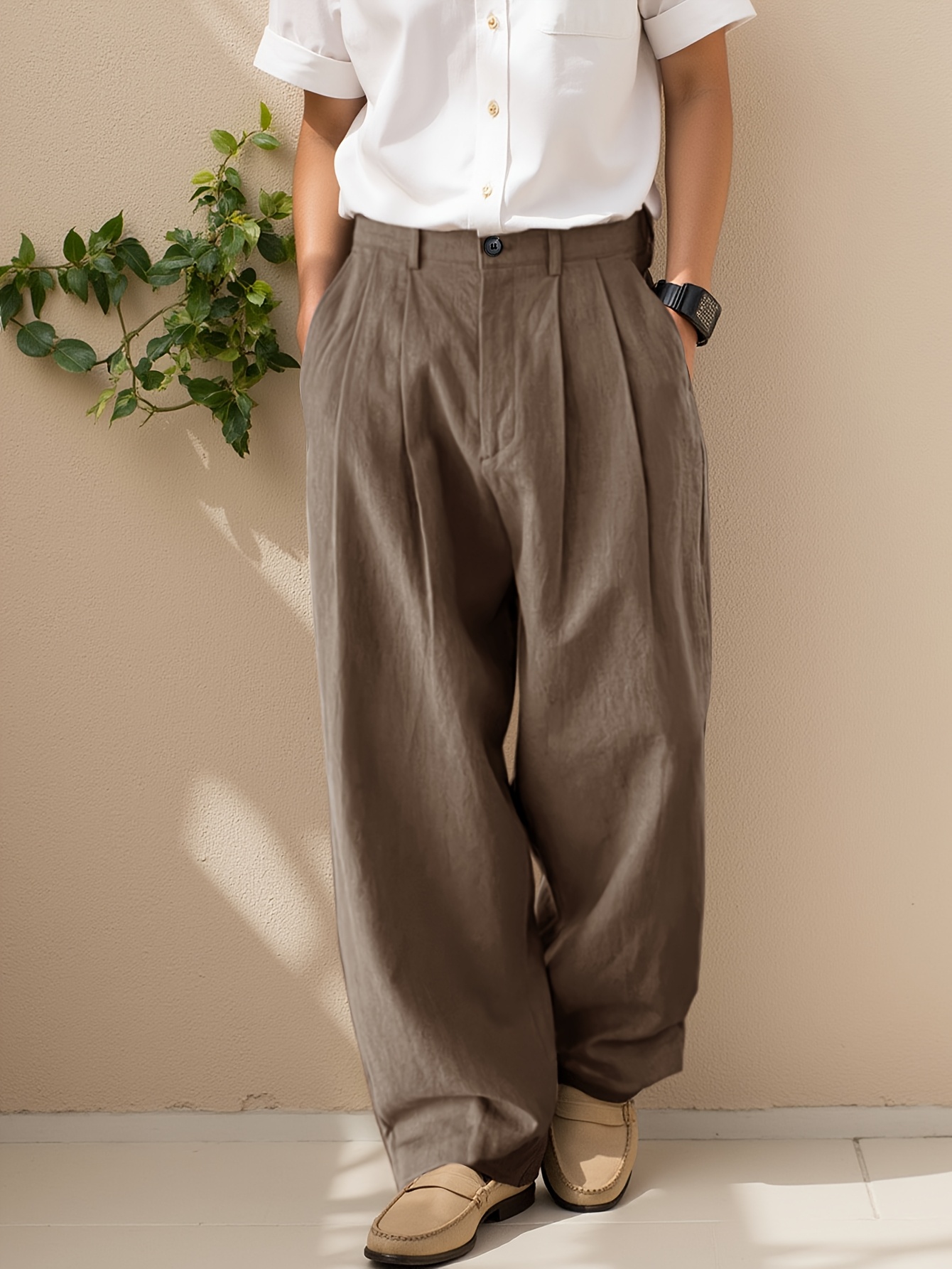 item picture mens linen loose straight leg wide leg fashion casual lazy trousers