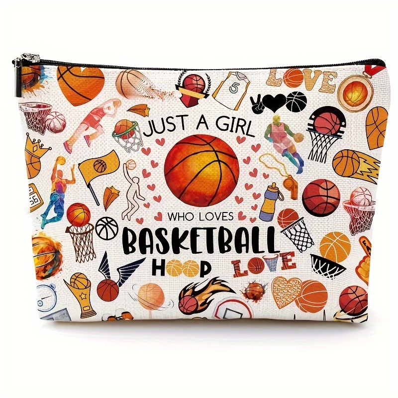 

1pc Basketball Themed Cosmetic Pouch, Unisex Zippered Makeup Bag With Accessories, Travel Toiletry Organizer, Pen Case, Perfect Gift For , , Birthday, Graduation, - Material, Diy Wallet Making