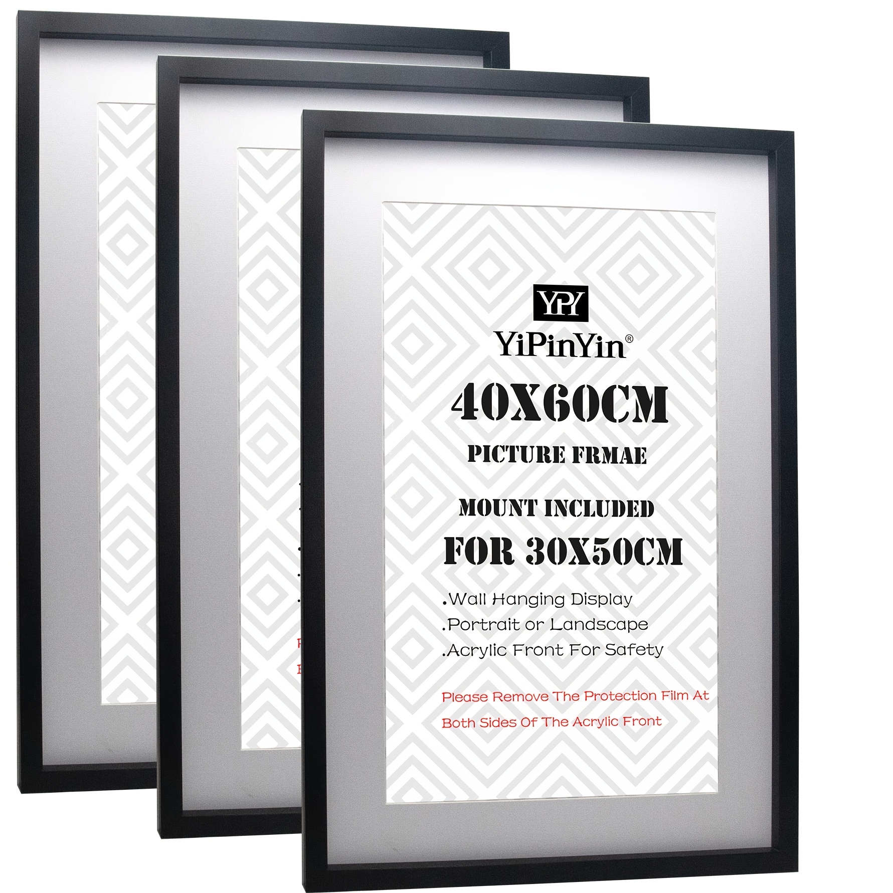TEMU 40x60cm(15.7x23.6inch) Wooden Picture Frames Set Of 3 With Mounts For 30x50cm, 60x40cm Poster Frame With Acid For 30x50 Print (wood 3pack)