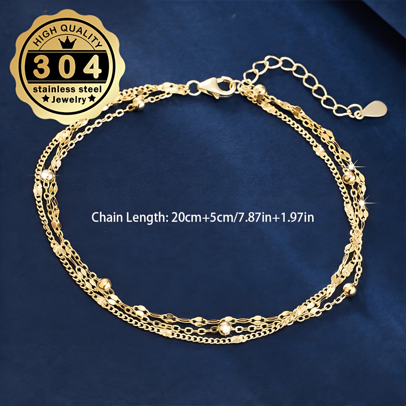 Women's 304 Stainless Steel Three-Layer Anklet, Stylish Design