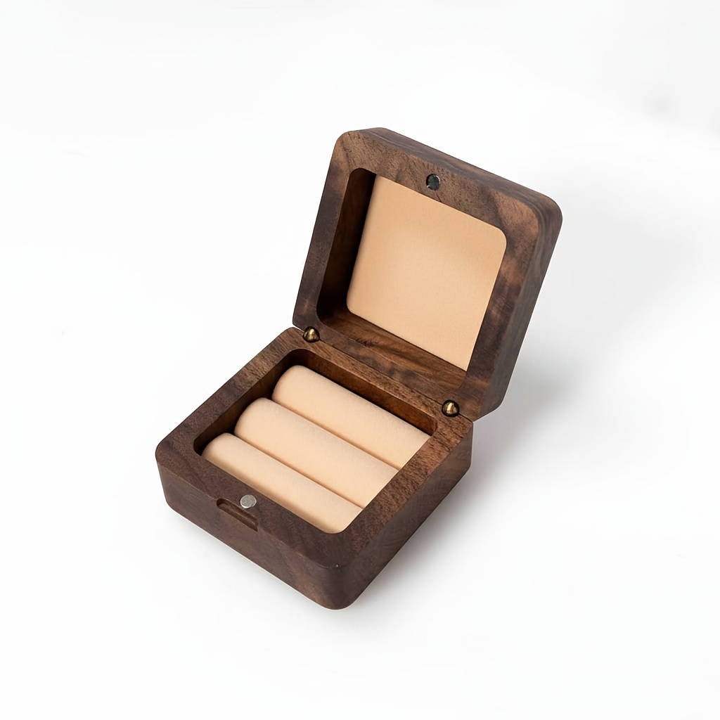 Wedding Ring Box, Double Ring Holder, Engraved Proposal Ring Storage Box, Chamfered Wedding Gift