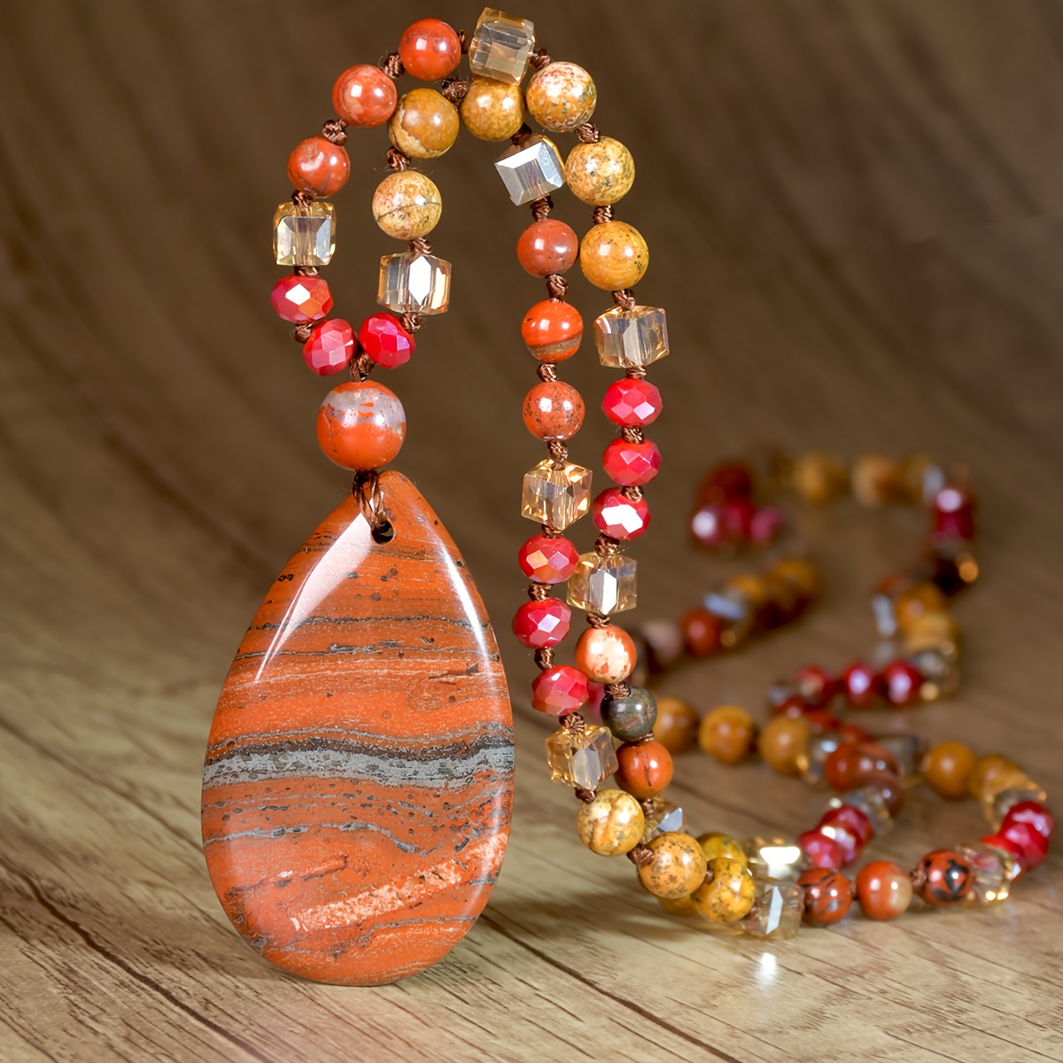 TEMU 9 Colors Natural Stone Pendants Necklaces Women Hand Knotted Beades Jewelry Trendy Necklace