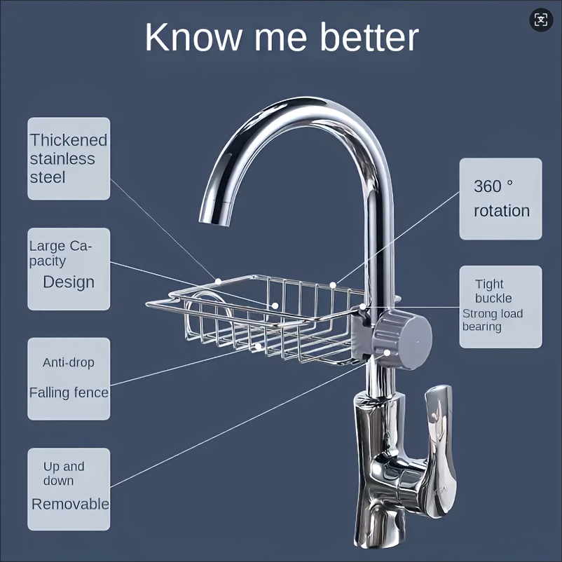 1pc adjustable stainless steel kitchen sink caddy organizer with drainage faucet sponge holder towel rack and multi function storage for kitchen accessories details 3