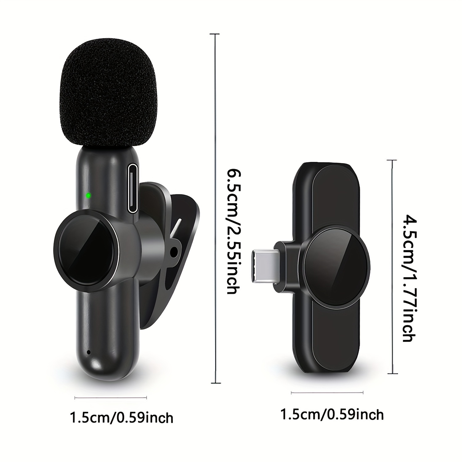 Micrófono de solapa inalámbrico Lavalier para iPhone/iPad/Android/Laptop,  Mini micrófono de grabación de puerto tipo C para grabación de video