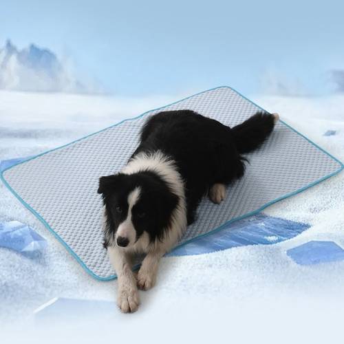 1pc cooling pet mat for dogs cats breathable washable summer pad with checkered pattern blue pu material ideal for small to medium breeds hot cooling mat for dogs