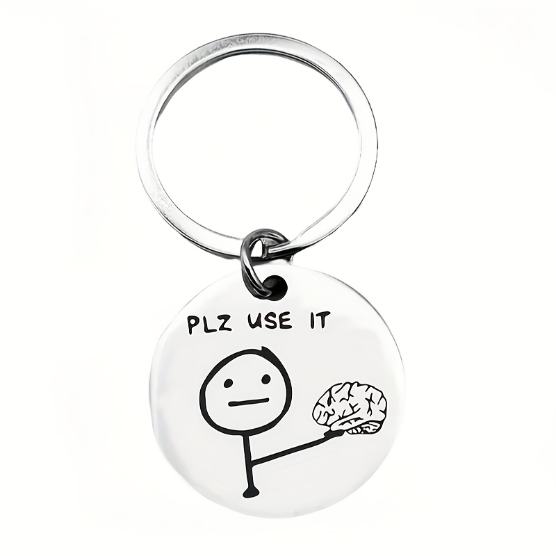 TEMU 1pz Portachiavi Divertente - Design "PLZ usalo" con , Anello in Acciaio Inossidabile - Regalo per Nerd, Compleanno, Halloween, Feste di Natale -