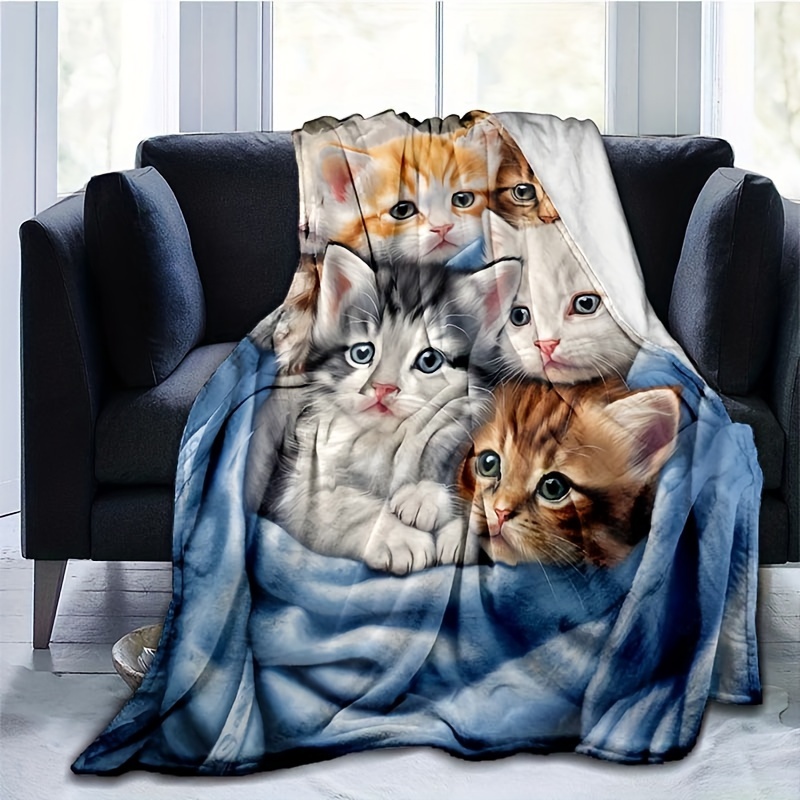 

1pc Warm Kitten Thin Blanket Lightweight Flannel Throw Blanket For Sofa, Bed, Travel, Camping, Livingroom, Office, Couch, Chair, And Bed