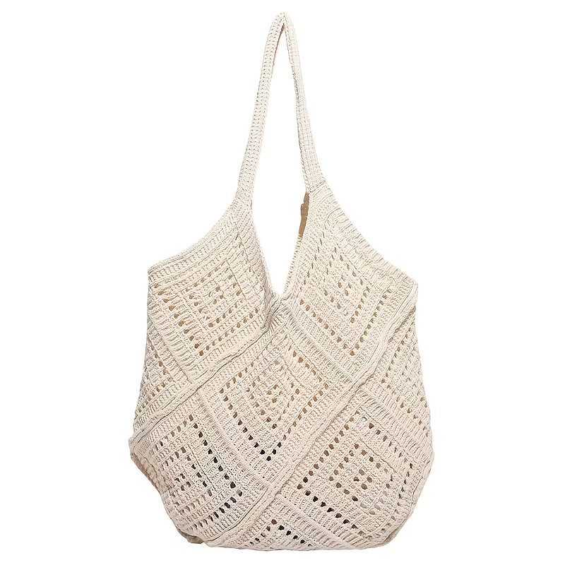 TEMU Bolso tote vintage de gran capacidad tejido a - Bolso de de playa de punto con correa, , adecuado para la costa, desplazamientos, viajes, bolso