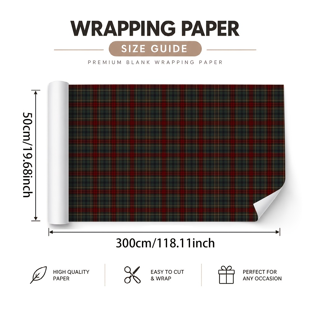 TEMU 1 Rouleau de Papier Cadeau Foncé à Motif Écossais Rouge, Marron et Jaune, Taille 50*300cm, Convient pour de Cadeaux de Noël, de Thanksgiving et