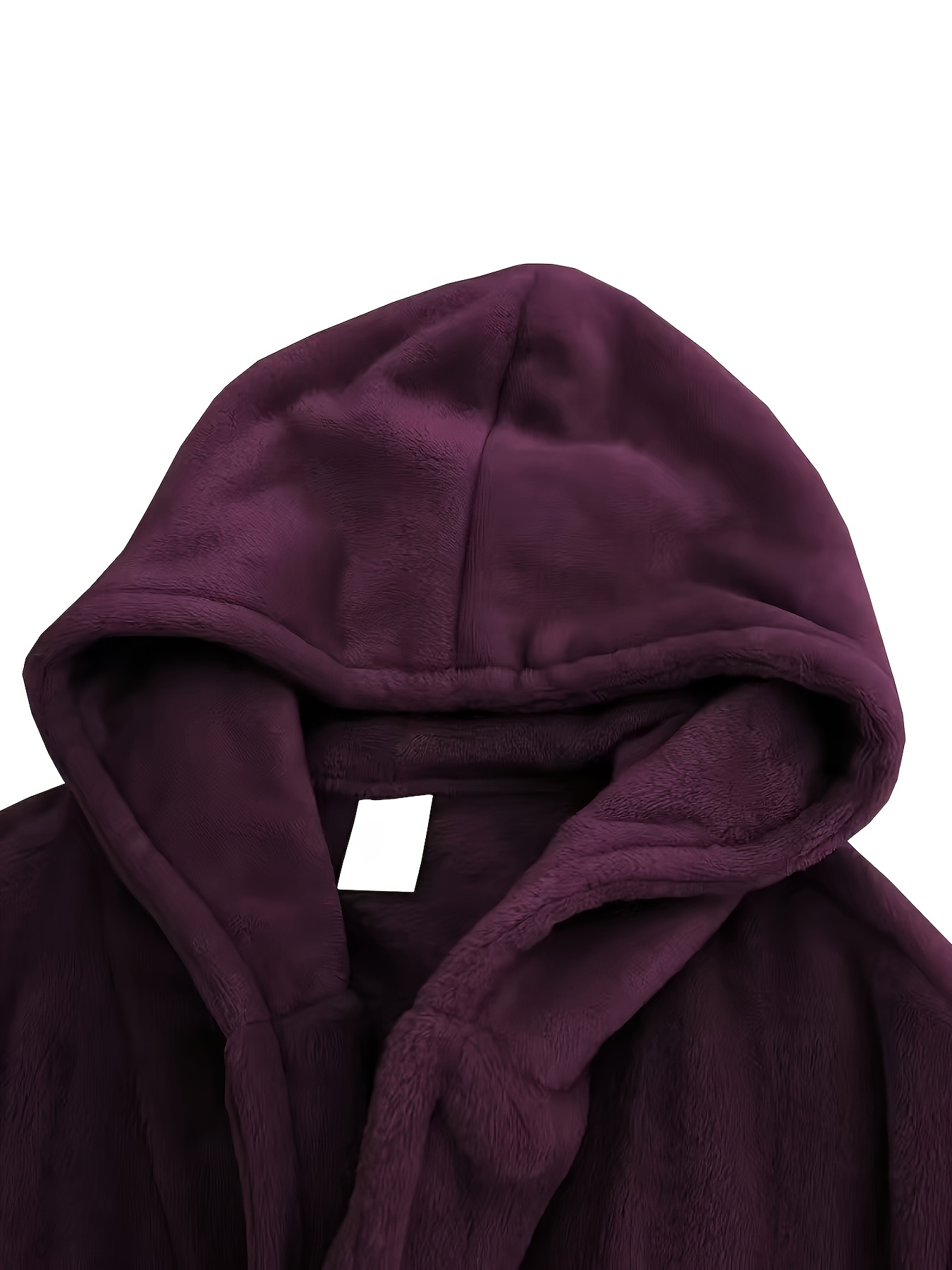 Men's Long Black Fleece Bathrobe with Double Hood - Soft, Breathable, Adjustable Belt, Solid Color, Ideal for Autumn/Winter Comfort