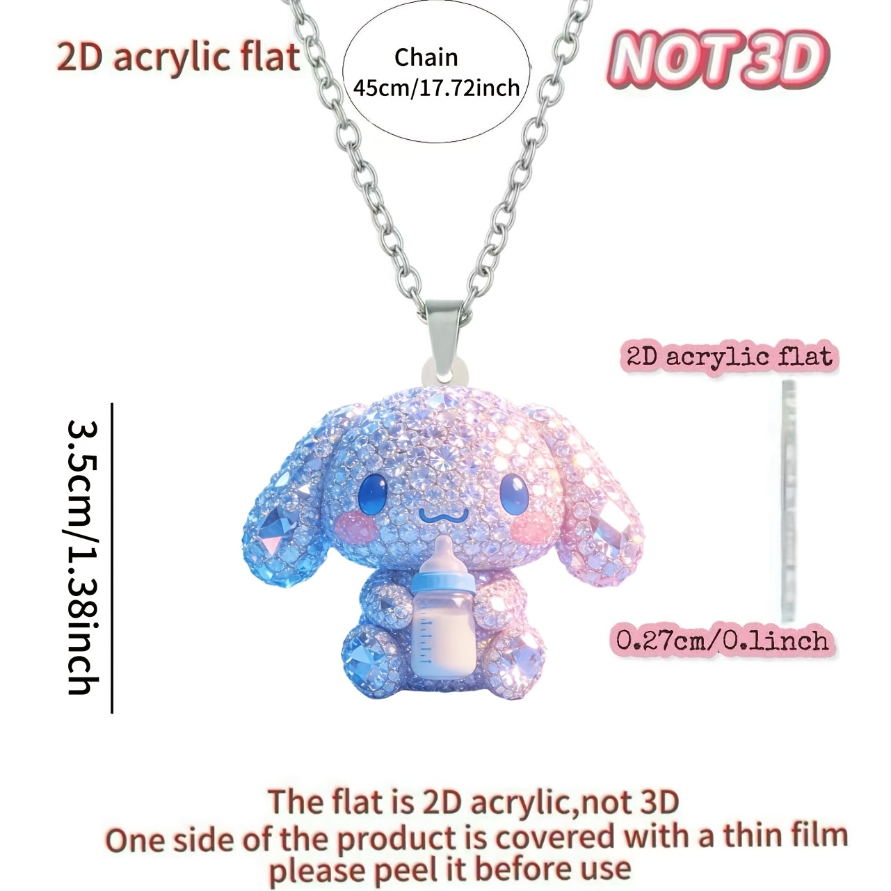 E-shop 2D Flach, [2D Flach] 1 Stück Packung, Neue neuartige Halskette, Cinnamoroll, Acryl-gedrucktes Muster-Stil, Damenhalskette, modischer