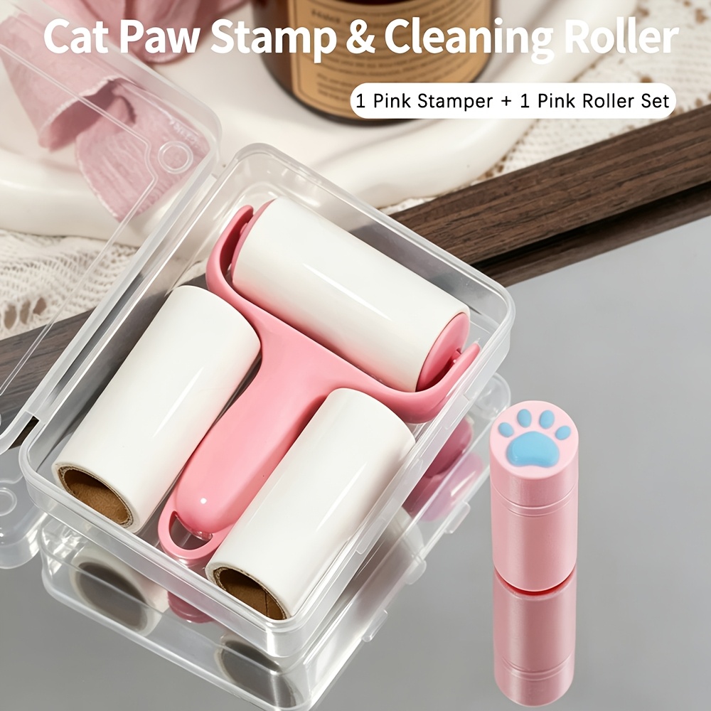 TEMU Cute Cat Paw Mini Nail Mold & Fluff Cleaning Roller Set, Transparent Jelly Nail Mold, Replaceable Sticky Roller Refills, Portable Nail Tool Kit