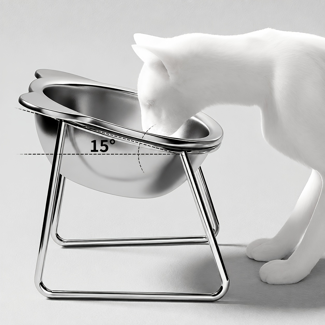 TEMU Heavy-duty Stainless Steel Cat Feeding Set - Bowl + Stand, Anti-tip High- Bowl System, Easy-to-clean Rounded Corners Design, Modern Wet/dry Food