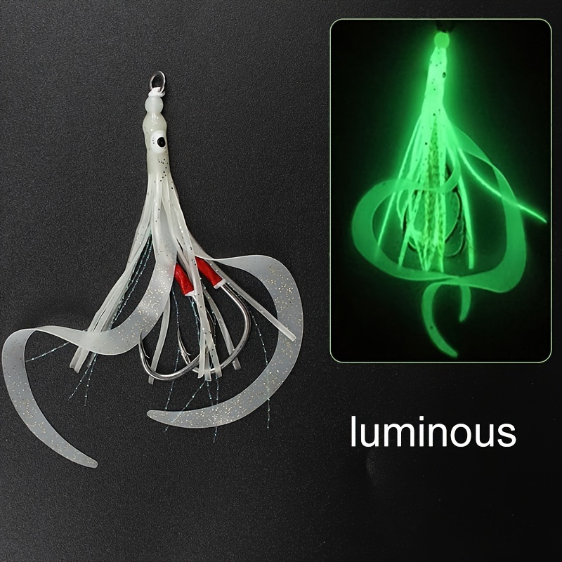 E-shop Leuchtender Tintenfischköder mit Doppelhaken, Oktopus-Tintenfisch-Jig mit Gummiröcken