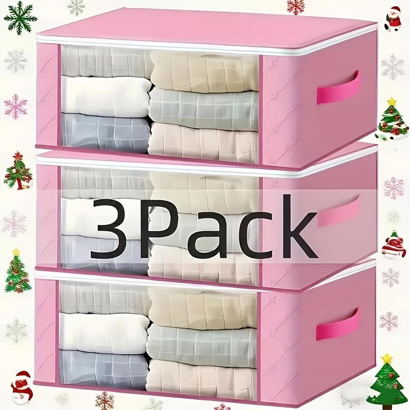 TEMU 3 Sacs de rangement pliables pour fenêtre en PVC, tissu non tissé à 3 couches, sacs de rangement transparents pour vêtements et couvertures,
