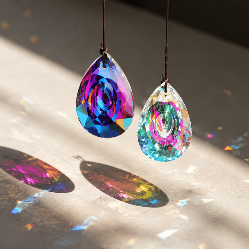 "sparkling" 2pcs Catchers - Large Teardrop Prism Pendants For Rainbow Effect, Perfect For Home And Garden Window Wall Decor