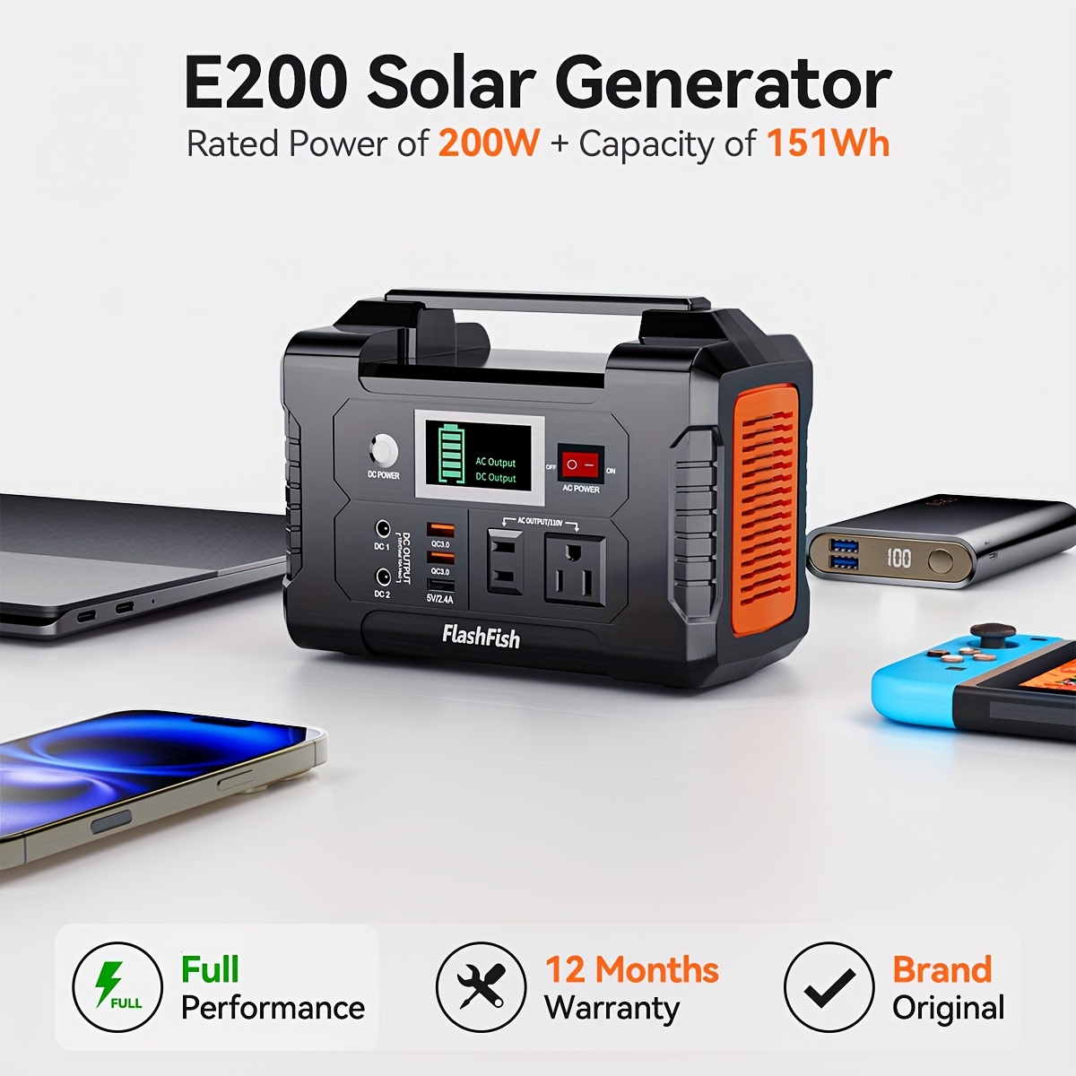200W Portable Power Station/60W Solar Panel/200W Solar Station Set With 60W/100W Solar Panel, FlashFish 40800mAh Solar Generator With 110V AC Outlet/2 DC Ports/3 USB Ports, Backup Battery Power Supply For Outdoor Advanture Trip Camping Emergency