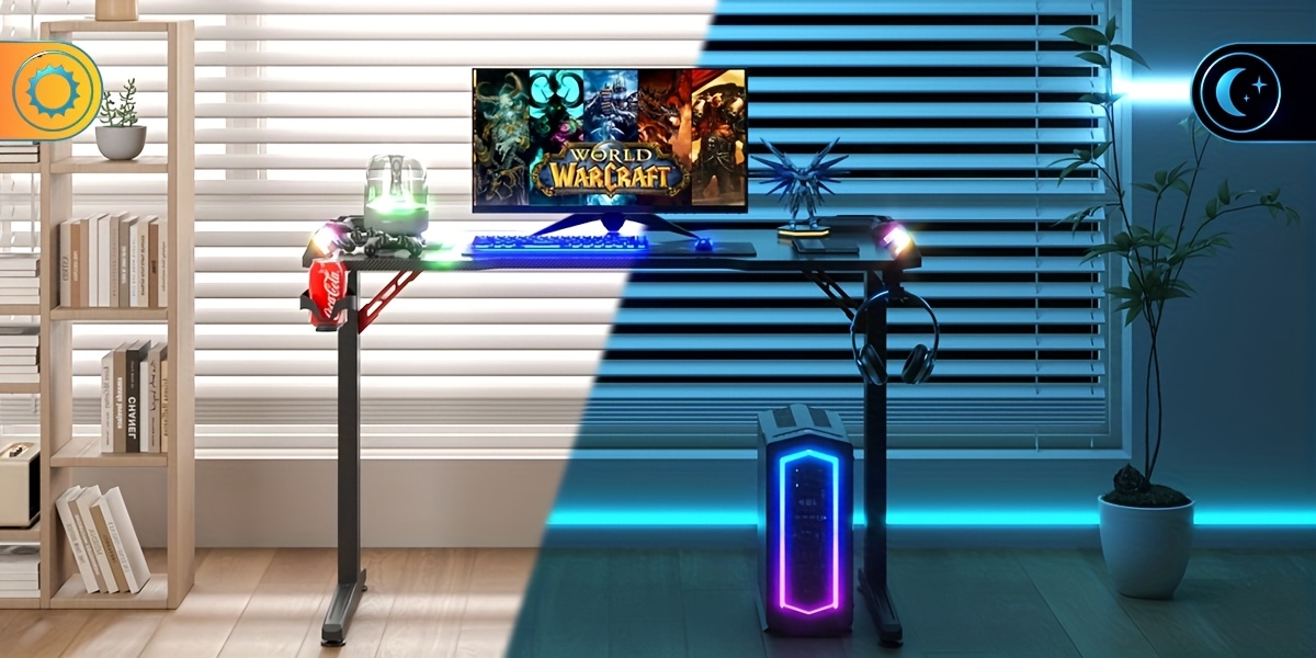   1pc gaming office desk rgb led gamer workstation carbon fiber racer table with cup holder and headphone hook 120cm zshaped legs Product details 3