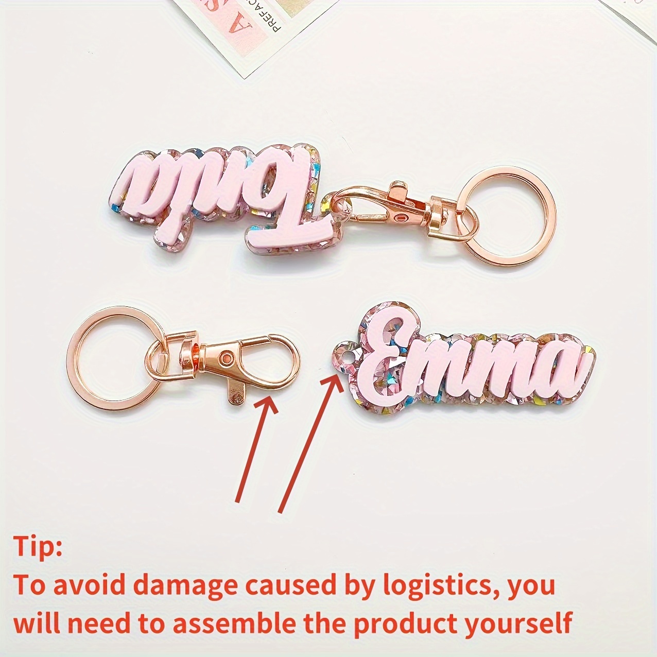 TEMU Llavero acrílico personalizado DIY con en inglés, colgante personalizado con letra y , de placa de identificación azul, dije de llavero
