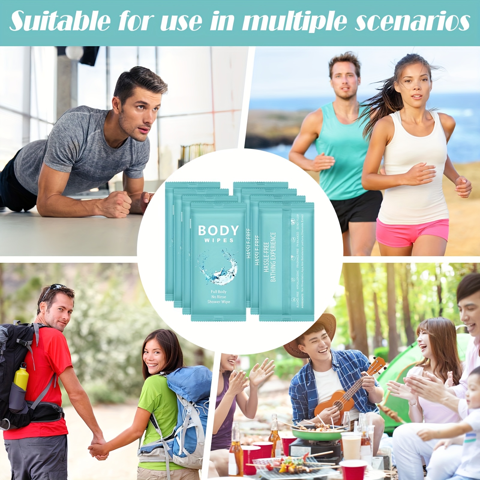 36pcs Cloths & Towelettes XL Rinse-Free Body Wipes, Individually Wrapped