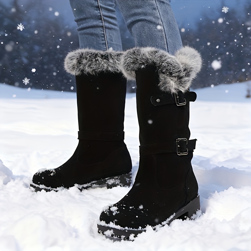 womens winter boots thick platform heel slip closure non Temu