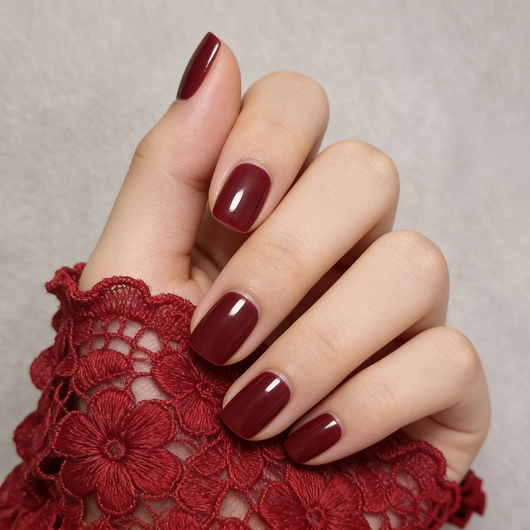24pcs Press-on Nail Set, Wine Red Short Square Press-on Fake Nails, Includes Nail File And Jelly Glue, For Daily And Party