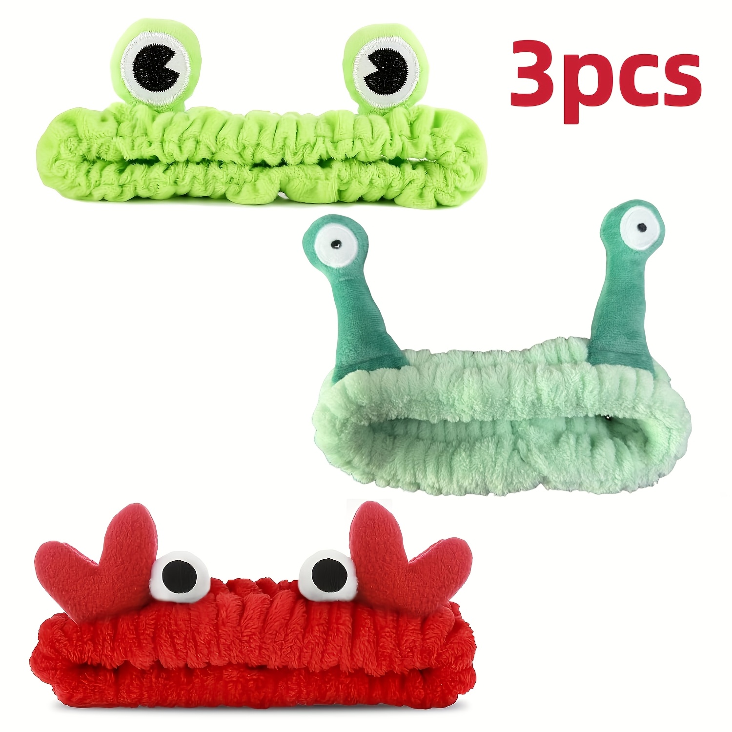 E-shop 3er-Set Spa-Stirnband-Set – Elastische Haarbänder mit Cartoon-Tierdesign, Weiche Polyester-Geflochtene Rutschfeste Stirnbänder, Ideal für