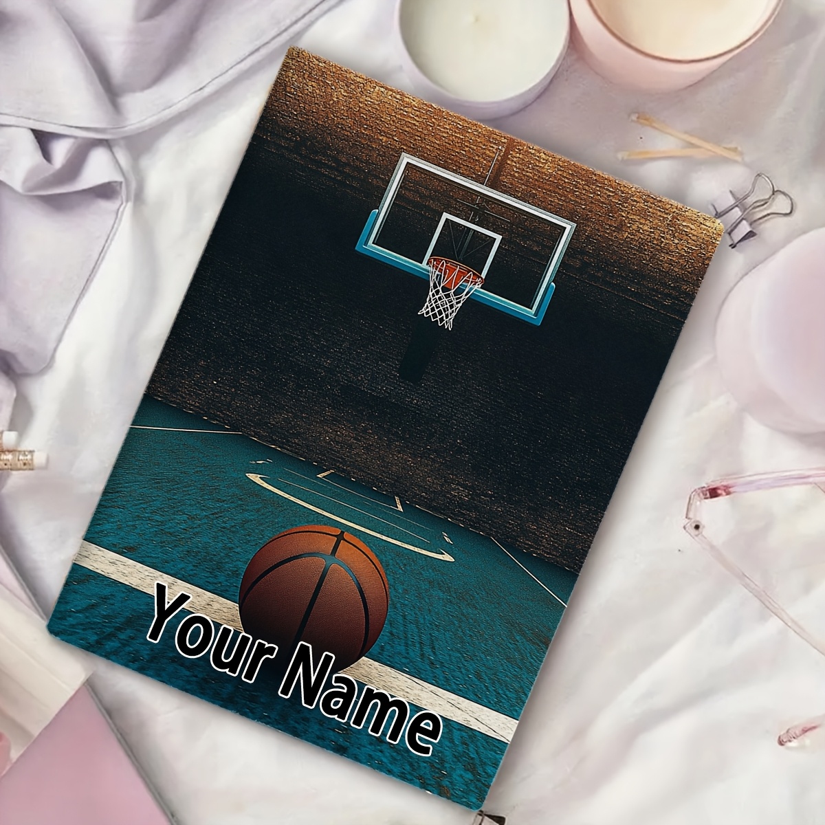 TEMU 1-personalized Basketball Notebook - Custom Name, A5 Journal With Court Design, Blue Basketballs - Gift For Christmas, Birthdays, Business
