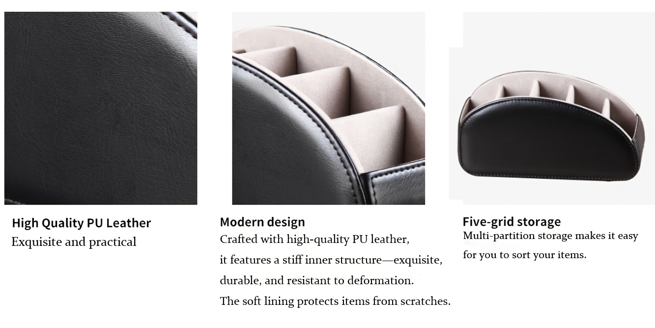 一款带有5个隔层的仿皮皮肤遥控器支架，多功能桌面收纳盒/遥控器整理盒/床头柜遥控器盒/家庭收纳容器，适用于电视遥控器、家电遥控器、笔、眼镜、办公用品、收纳盒整理
