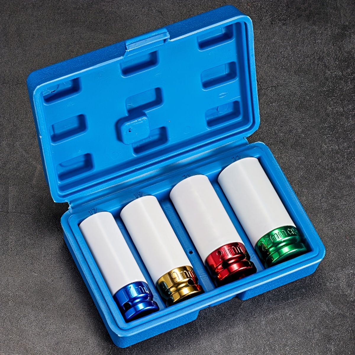 TEMU 1/2" Socket, 4 Pcs Thin Wall Deep Impact Socket Set, Deep Non-marring Impact Socket Set For Tire Protection, Plastic Sleeve Socket