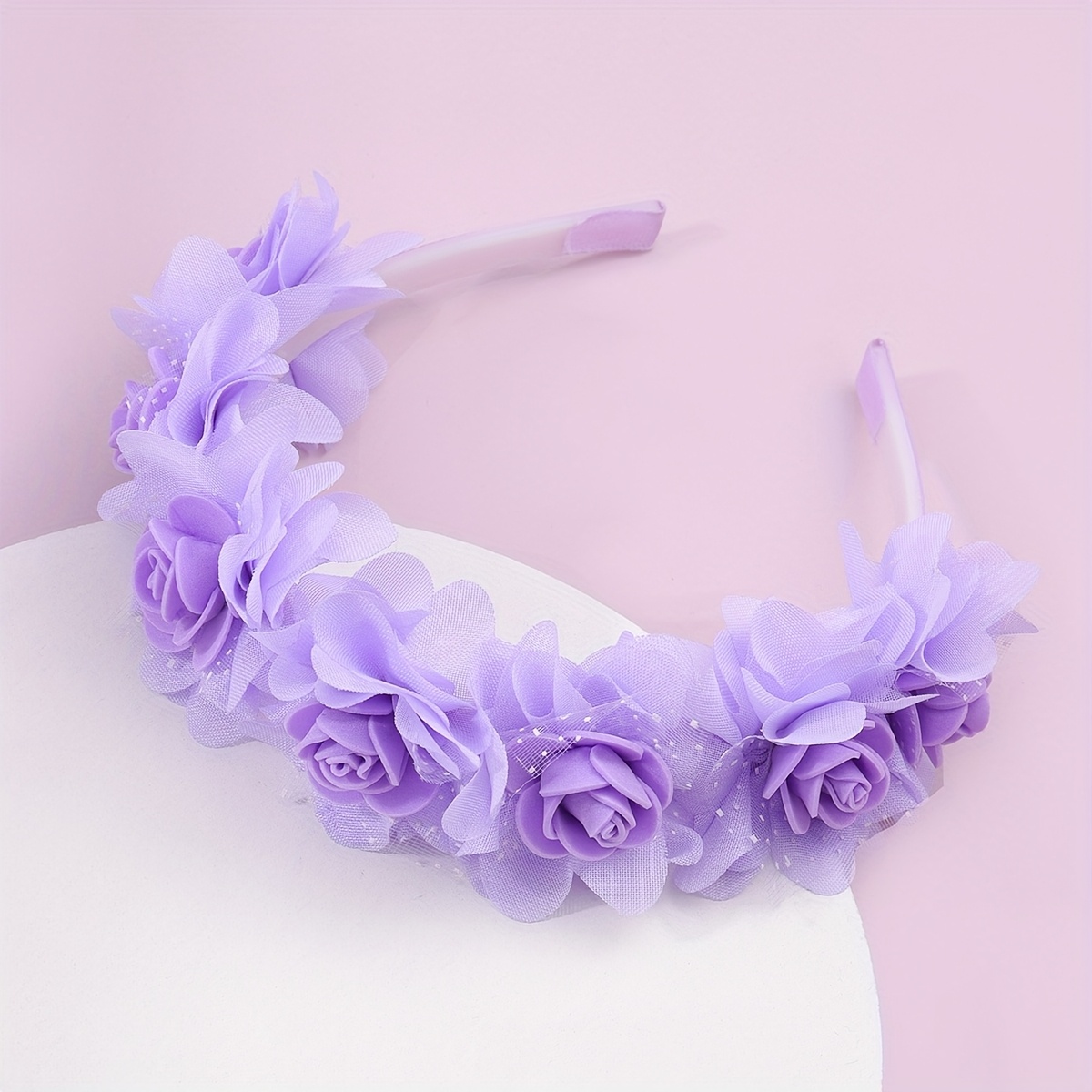 TEMU 1pc Elegant Purple Floral Headband - Lightweight Gauze Hair Hoop With Rose & Artificial Flowers, Cute For Women, Perfect For Dressing Up Or