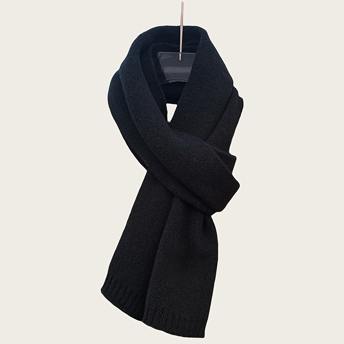 TEMU [popular ] 1pc Solid Color Knit Scarf, 100% Polyester Thick Accessory For Autumn And Winter, Winter Scarf