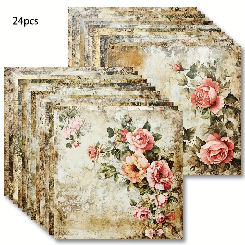 E-shop 24 Stück Retro Bunte Große Blumen Kunst Ölmalerei Geeignet für Tagebuch Dekoration Handwerk Memo Album Hintergrund Handgemachte Origami