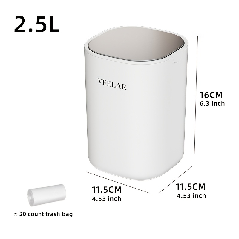 Veelar 1pc 2..5l Small Stainless Steel Desk Trash Can For Makeup Waste, Office Table Bin With Garbage Liner