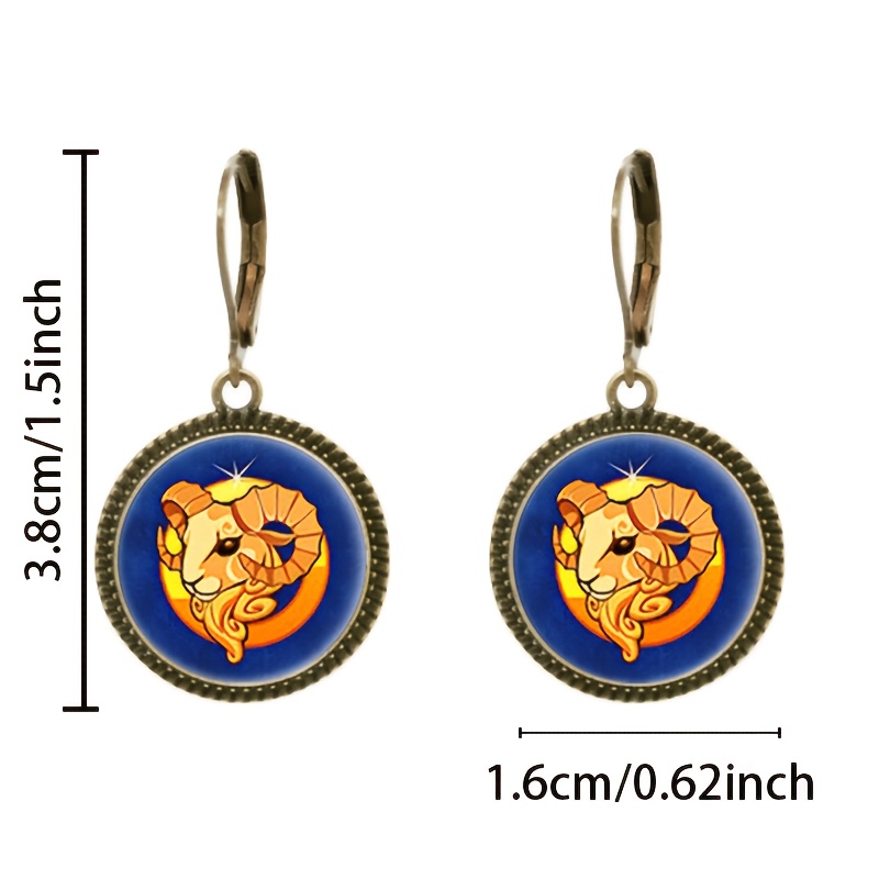 2pc Blue Classic Pendant Earrings Set, Goat Head Design