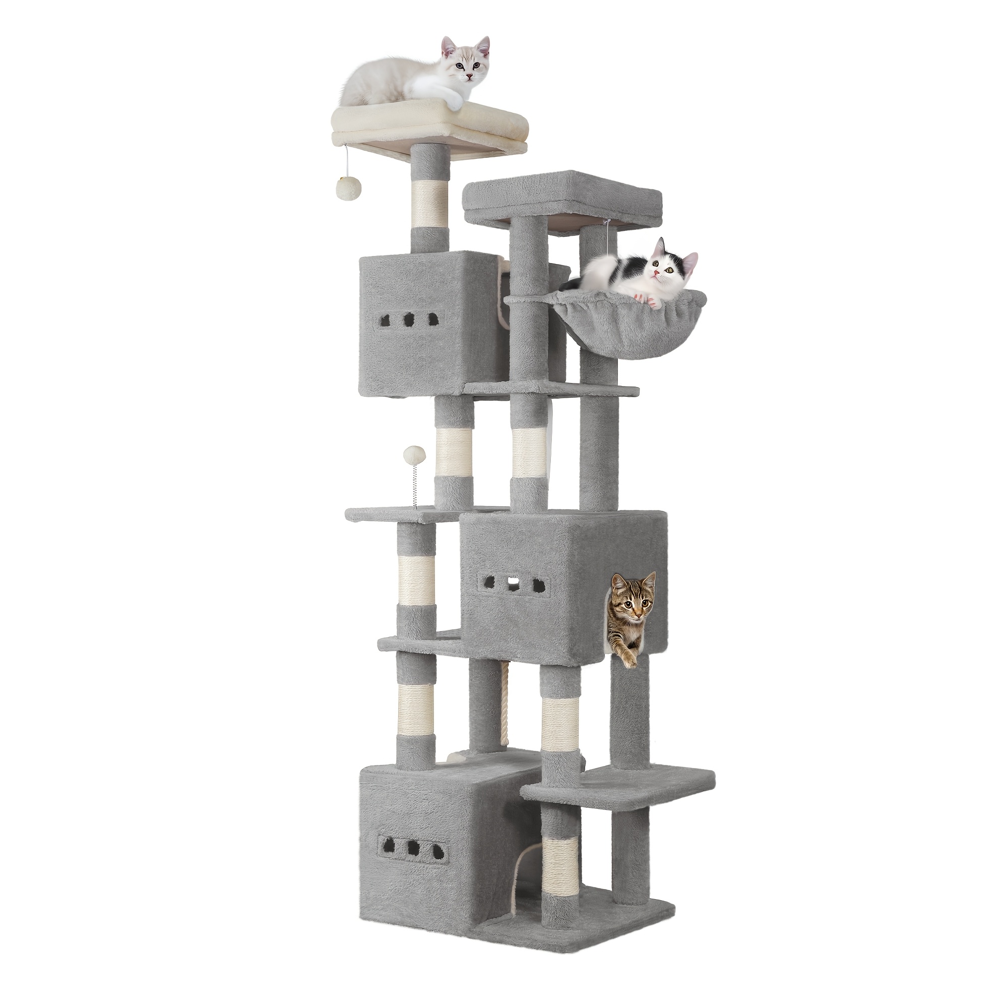 TEMU 193cm Large Scratching Post, Xxl Cat Tree, Cat Tower For Maine Cat, 7-level Scratching Post, Cat Tree With 3 Caves, 6 Scratching Posts, Light