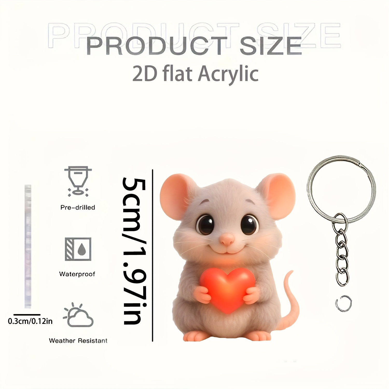 TEMU Llavero de ratón con de amor 2D de 1 pieza, llavero - Adornos personalizados, Adornos con diseño navideño, Regálalo que gustan de los regalos de