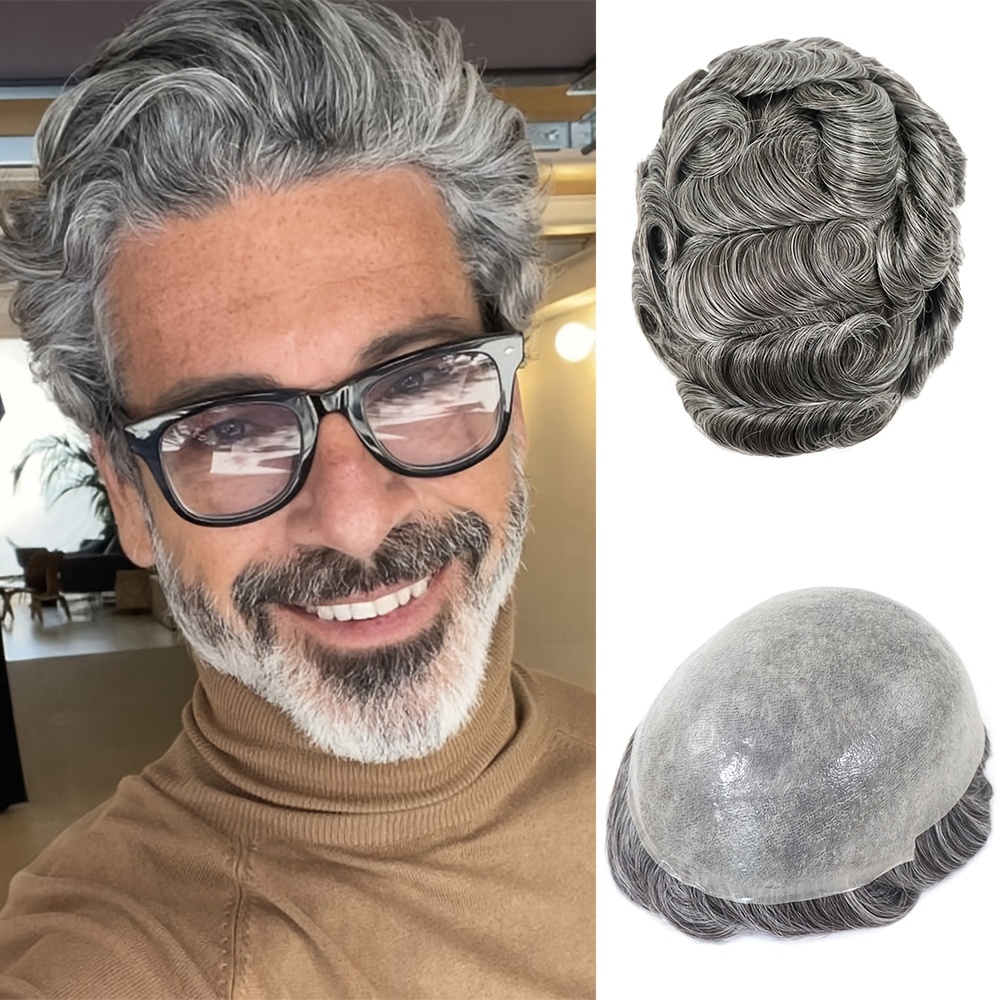grey human hair prosthesis toupee men 04 06mm thin light