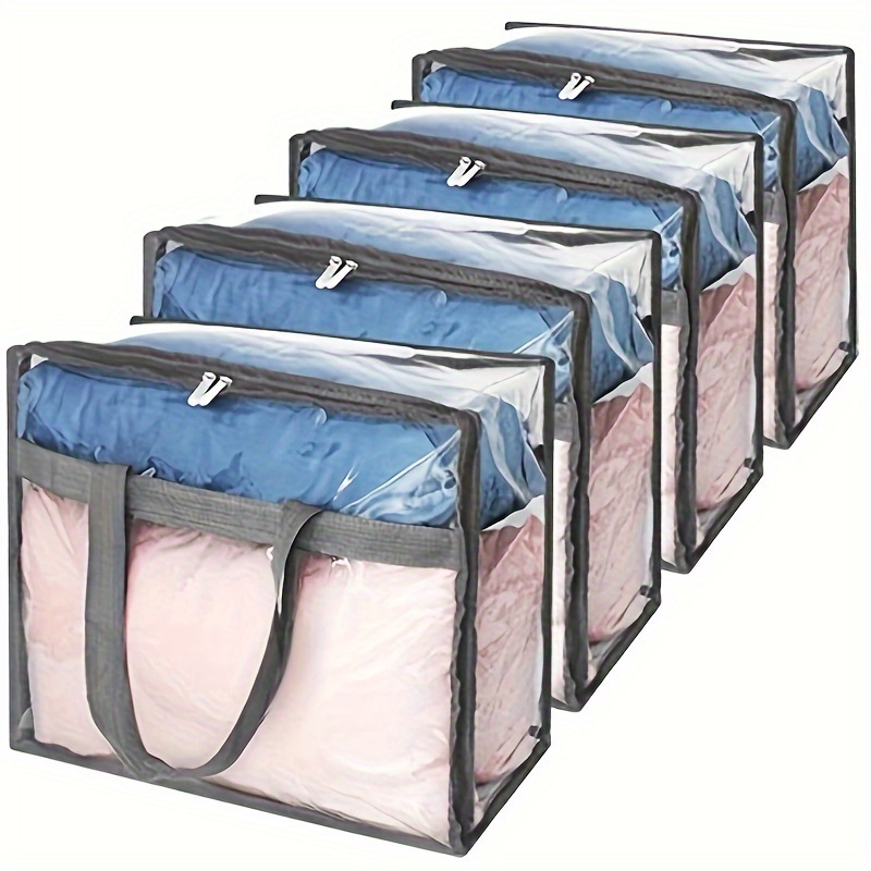 

4pcs Clear Pvc Storage Bags With Reinforced Handles For Quilts, Blankets & Bedding - Space-saving Organizer Set,storage Bins For