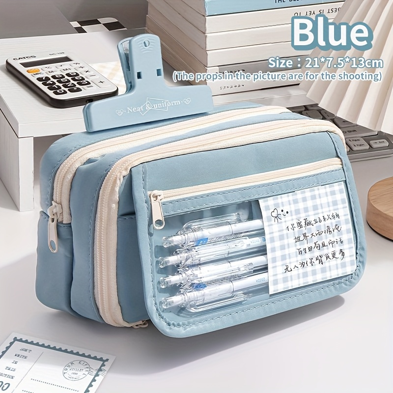 TEMU 1 Expandable Compartment Pencil Case, Large-capacity Pencil Case, Portable School Supplies Organizer, Transparent Cosmetic Bag, Storage Pouch.