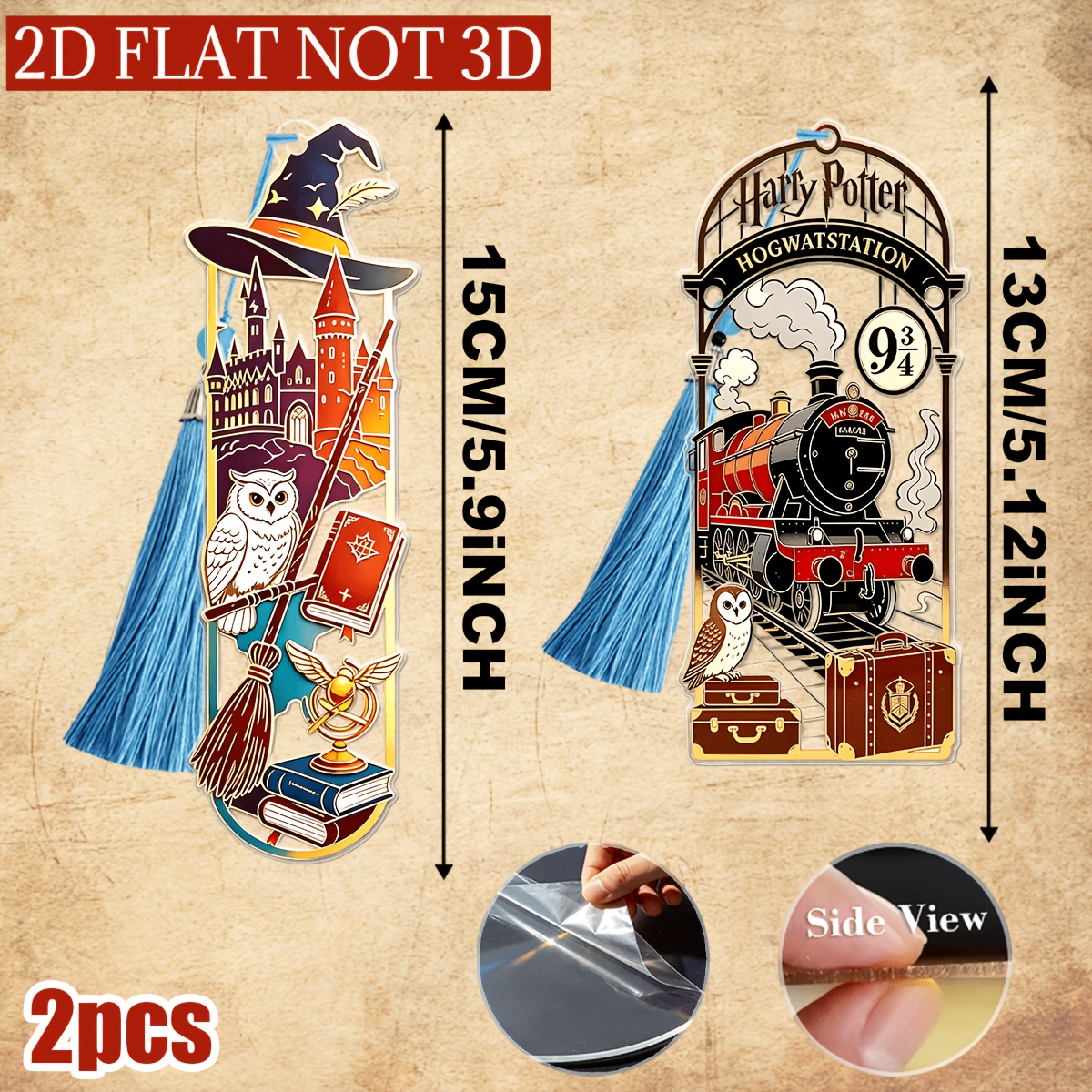 TEMU 2 marcadores acrílicos de Harry Potter Hogwarts Express, 2 piezas, adiciones para libros y ayudas para la lectura. Colores de borlas aleatorios,